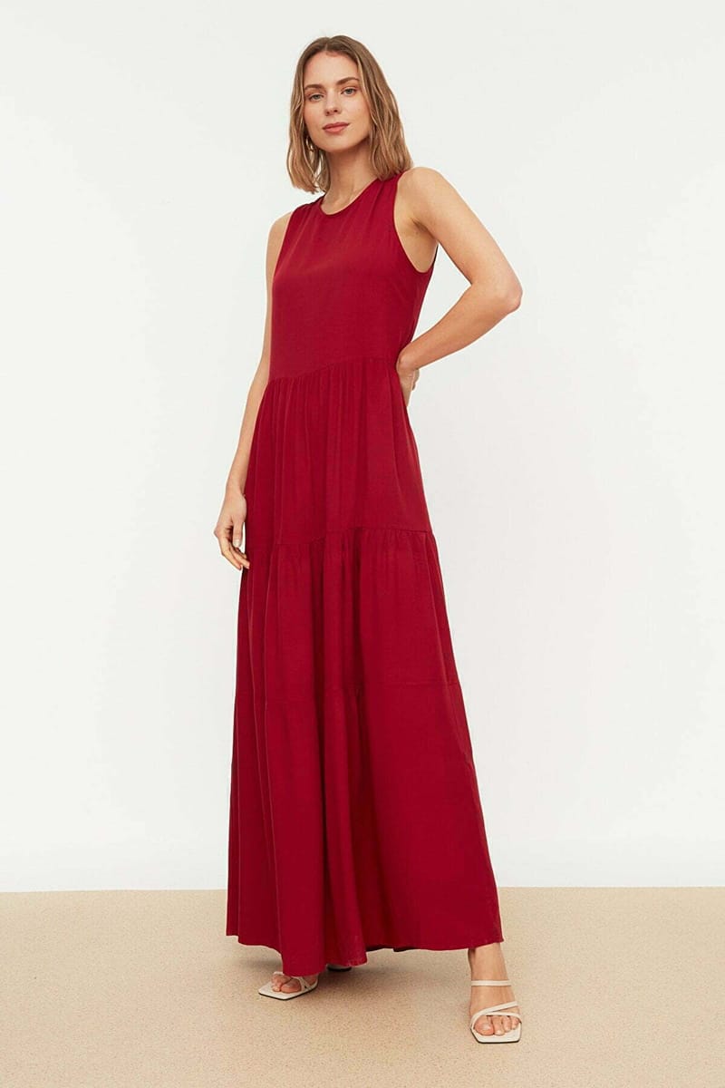 Crew Neck Tiered Dress - Maxi Dresses 25