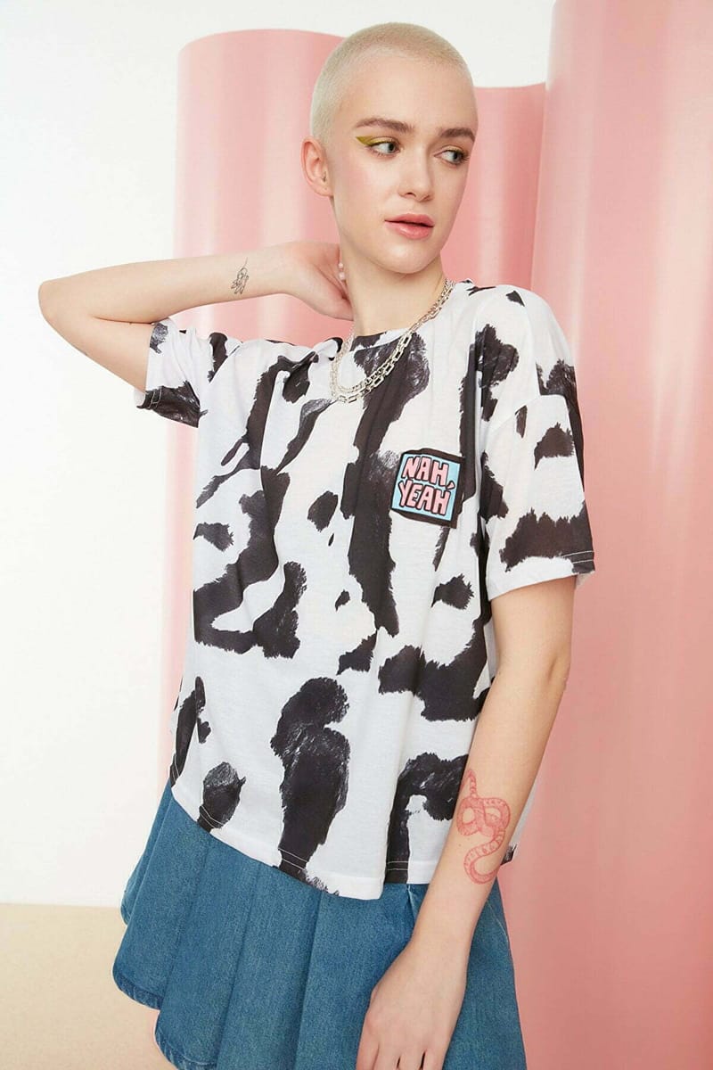 Two Tone Black And White Crew Neck Knitted Women's T-Shirt - Casual T-Shirt 20