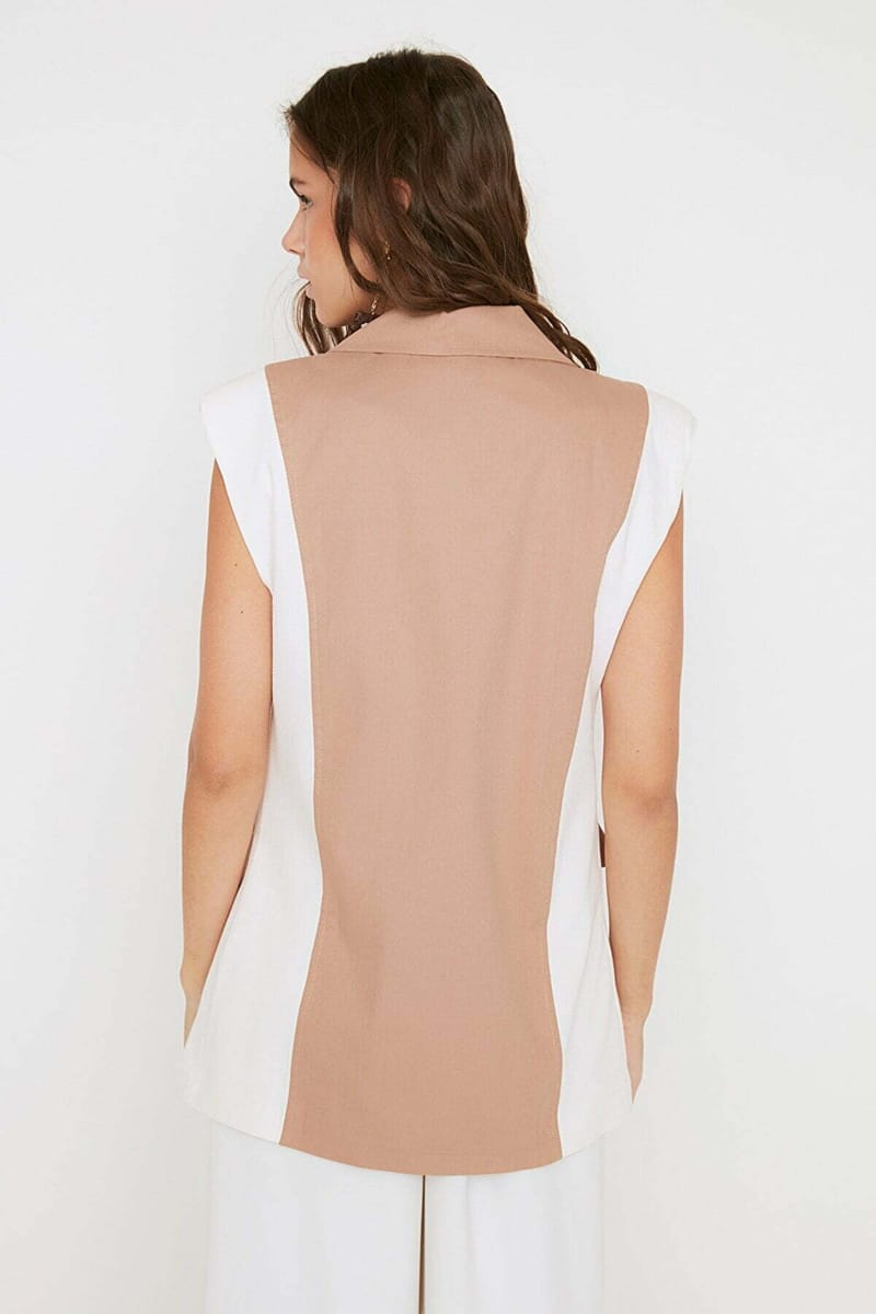 Colorblock Double Breasted Vest Coat - Blazers & Coats 37
