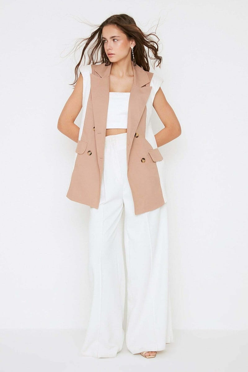 Colorblock Double Breasted Vest Coat - Blazers & Coats 34