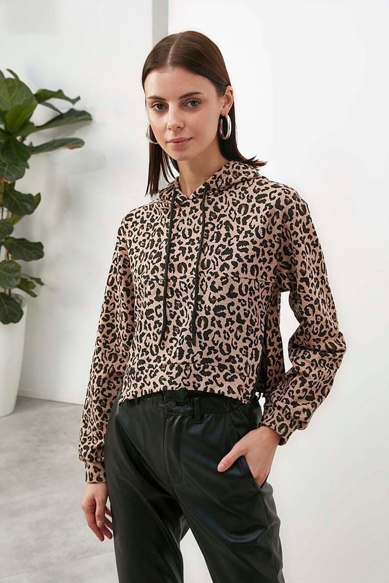 Leopard Print Hooded Sweatshirt - Sweatshirts 15