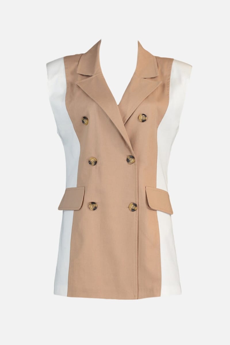 Colorblock Double Breasted Vest Coat - Blazers & Coats 38