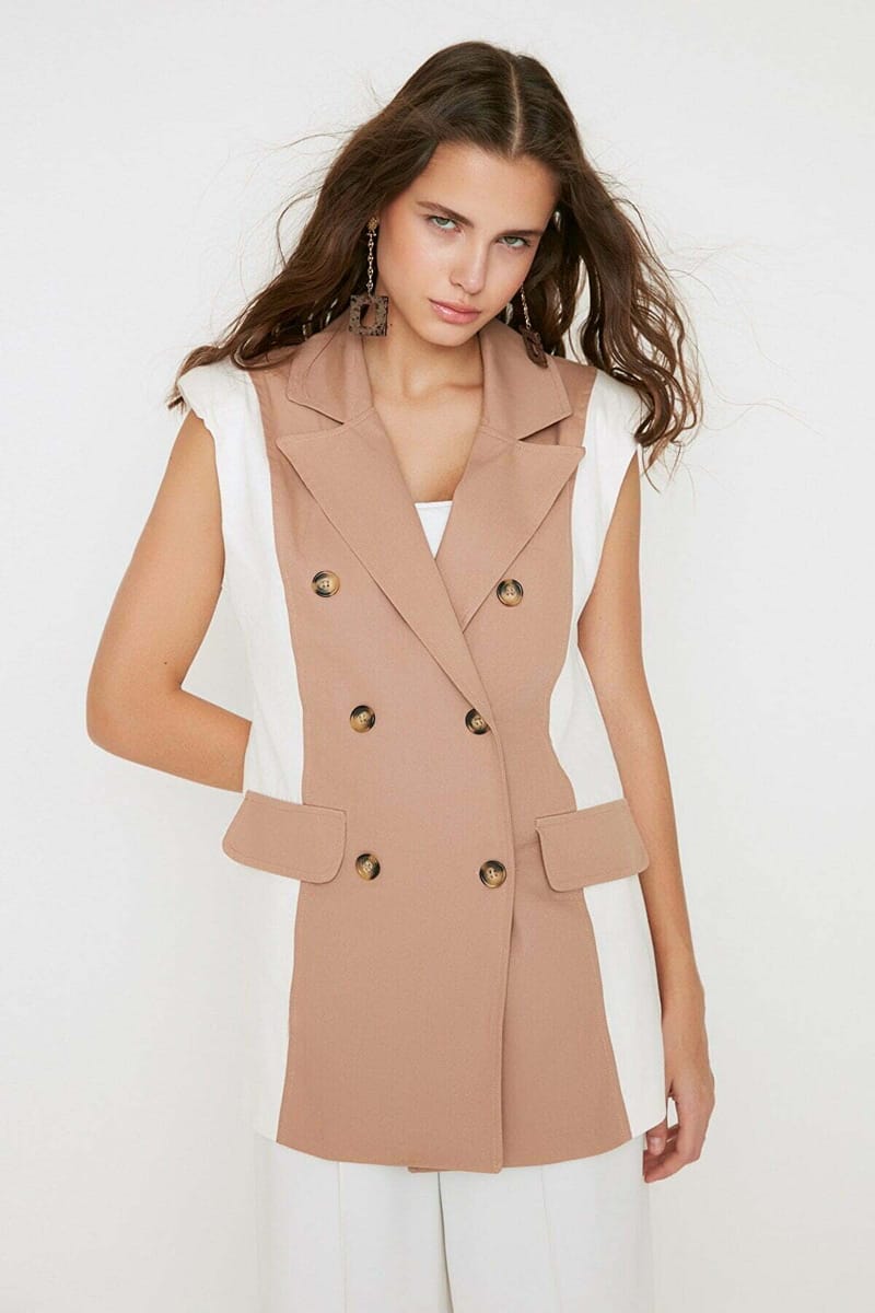 Colorblock Double Breasted Vest Coat - Blazers & Coats 33