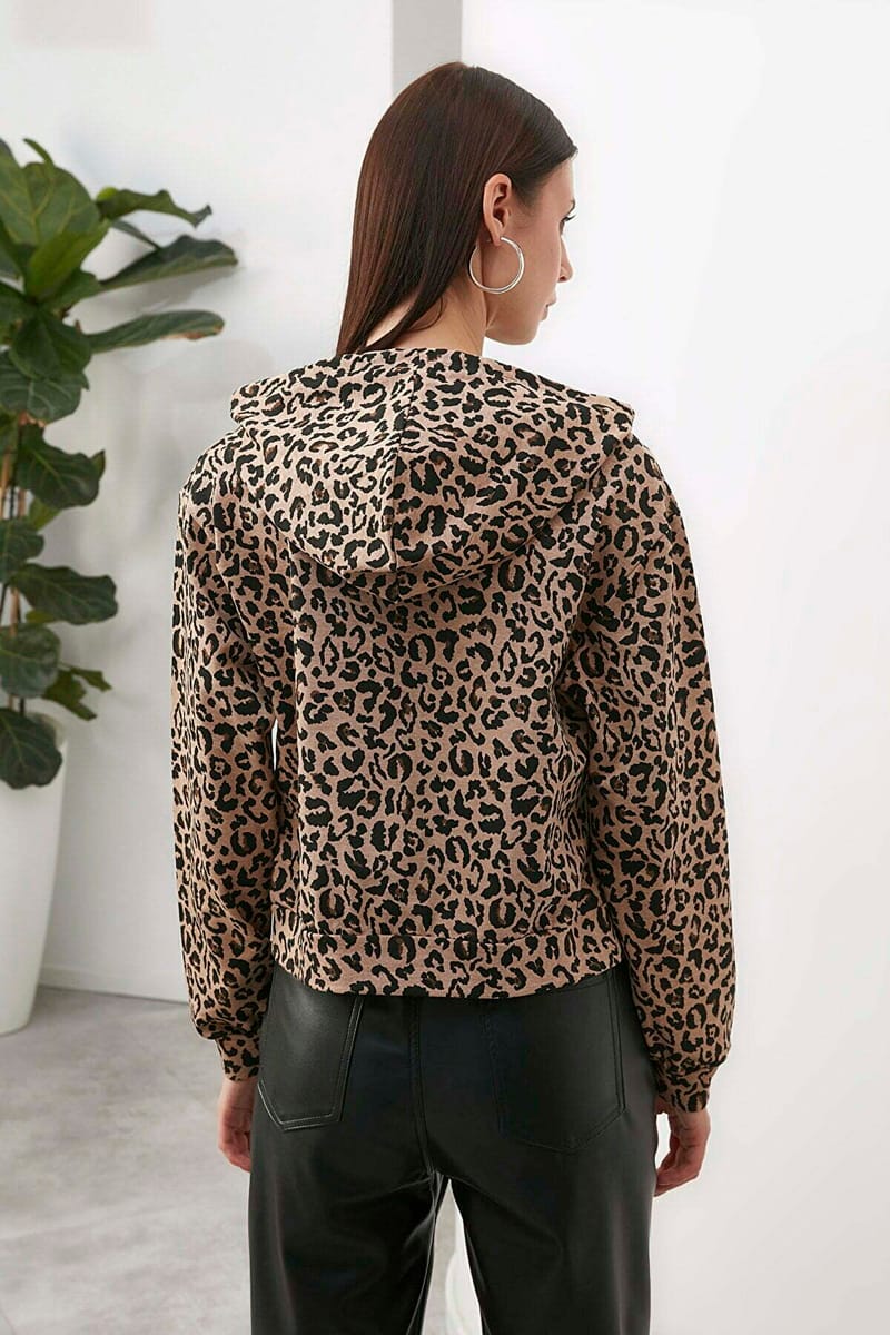 Leopard Print Hooded Sweatshirt - Sweatshirts 18