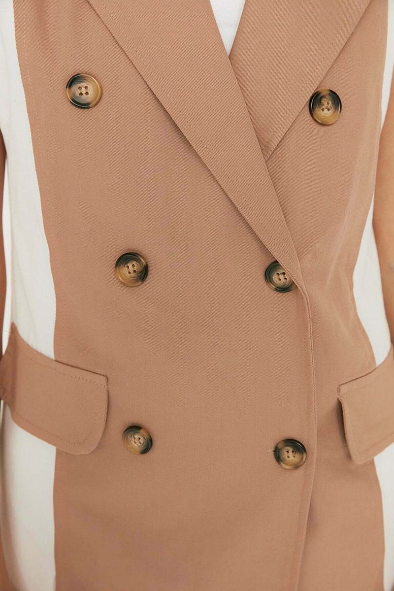 Colorblock Double Breasted Vest Coat - Blazers & Coats 36