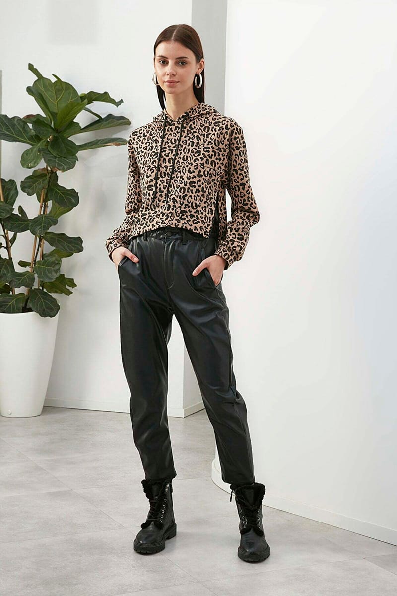 Leopard Print Hooded Sweatshirt - Sweatshirts 19