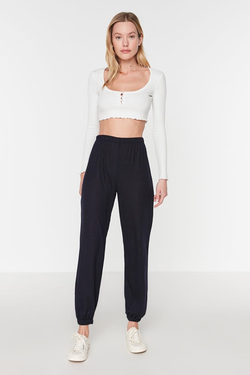 Navy Blue High Waist Women's Joggers Trendyol - Women's Trousers 8