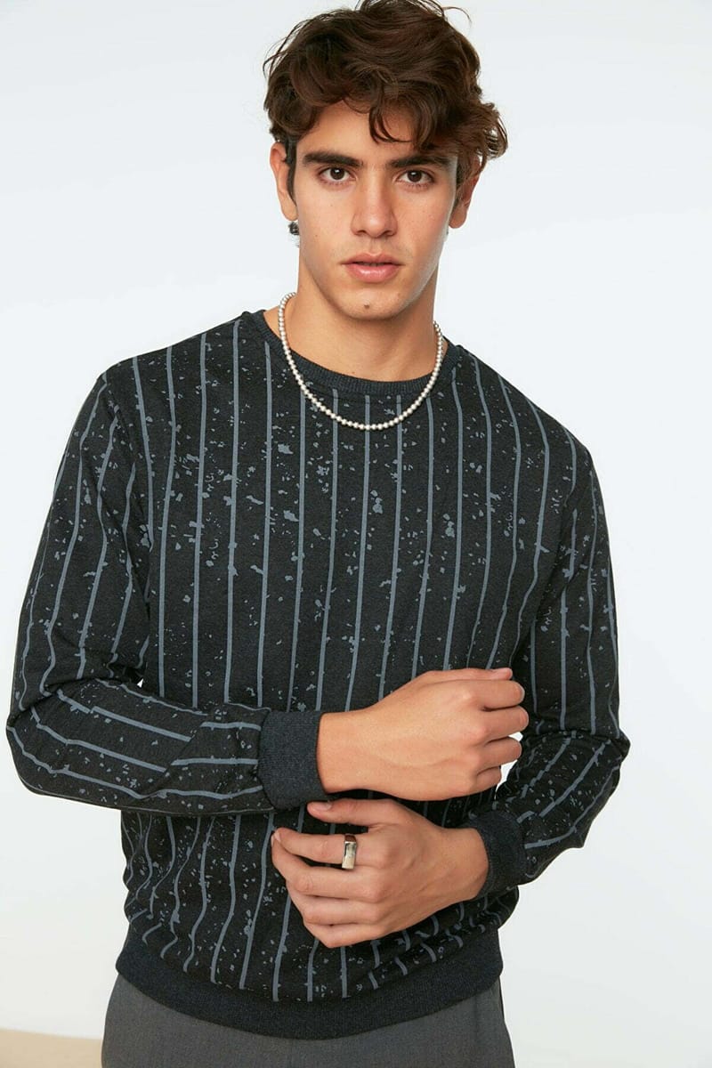 Mens Long Sleeve Shirts Casual Stylish Crewneck Pullover T-Shirt Stretch Textured Knit Ribbed Fashion Spring Fall Tee Camisas De Hombre