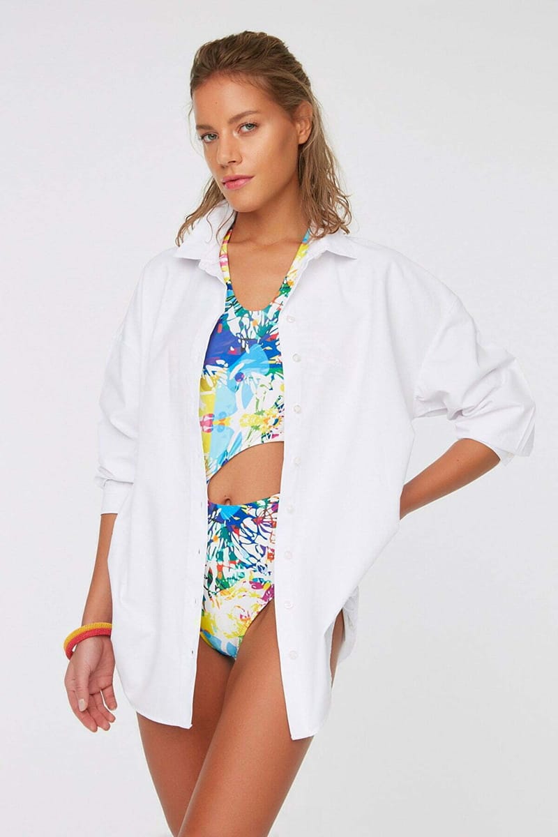 Button Down Oversize Long Sleeve Women's Shirt - Shirts & Blouses 25