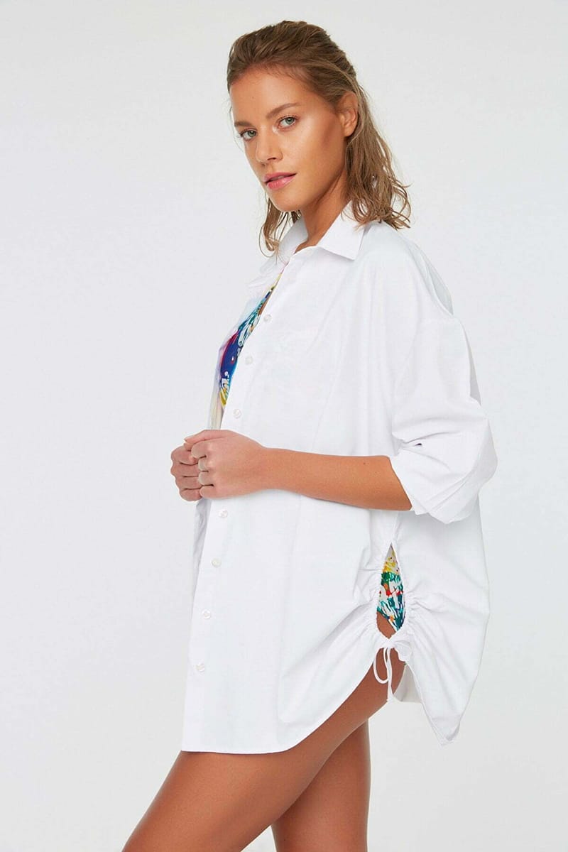 Button Down Oversize Long Sleeve Women's Shirt - Shirts & Blouses 26