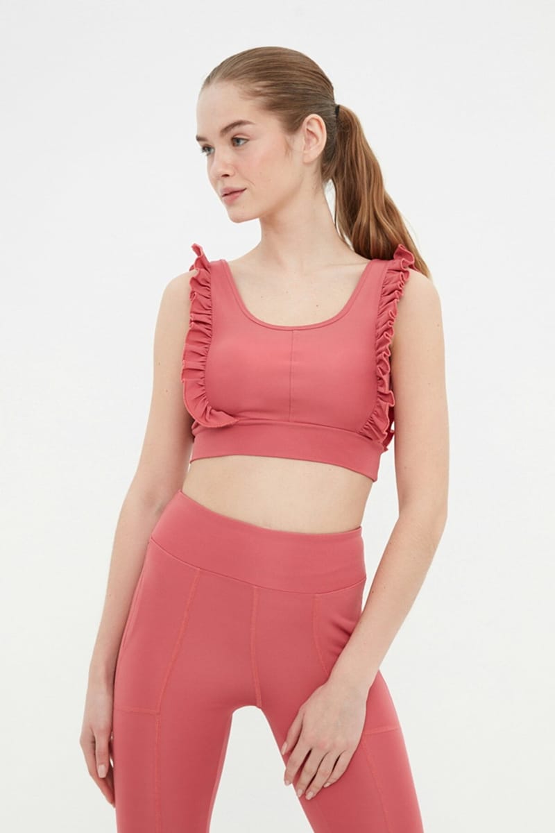 Pleated Scoop Neck Knitted Sports Women's Bra Trendyol - Women's Sports Bra 35