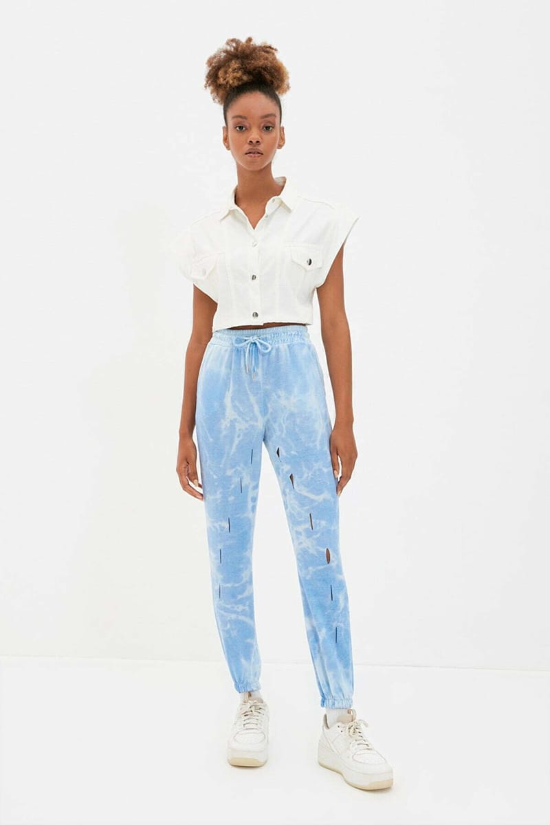 Blue Cropped High Waist Women's Trouser - Leggings & Bottoms 43