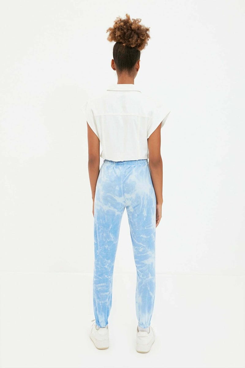 Blue Cropped High Waist Women's Trouser - Leggings & Bottoms 44