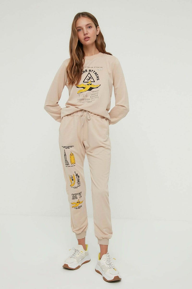 Drawstring Detail Printed Pants Trendyol - Women's Sweatpants 38