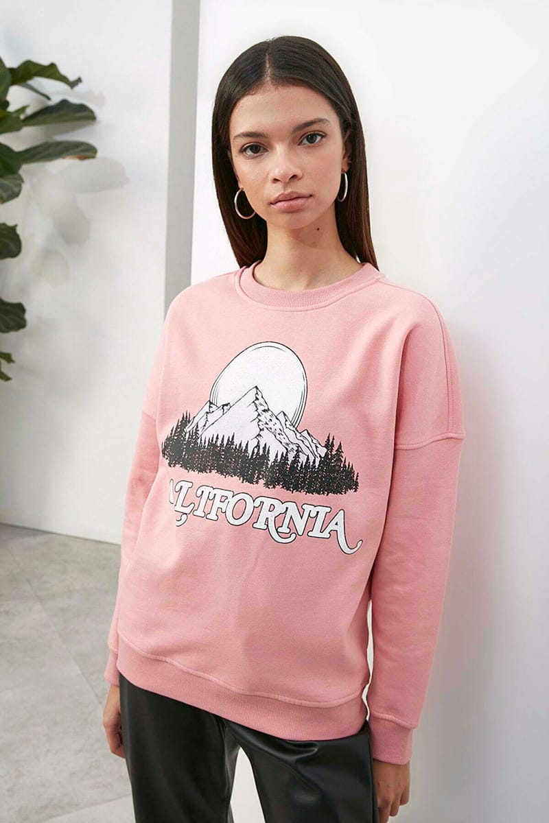 Pink Front Print Crew Neck Graphic Women's Sweatshirt Pink Front Print Crew Neck Graphic Women's Sweatshirt - Sweatshirts 15