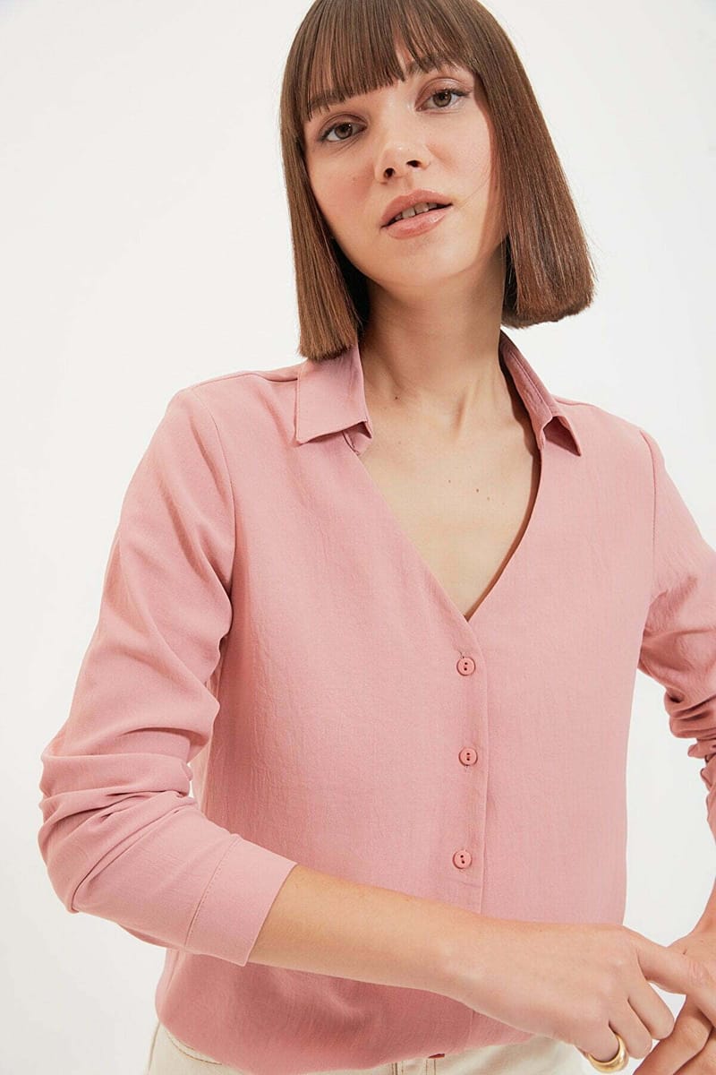 Button Down Rose V Neck Long Sleeve Women's Shirt Trendyol - Women's Shirts & Blouses 38