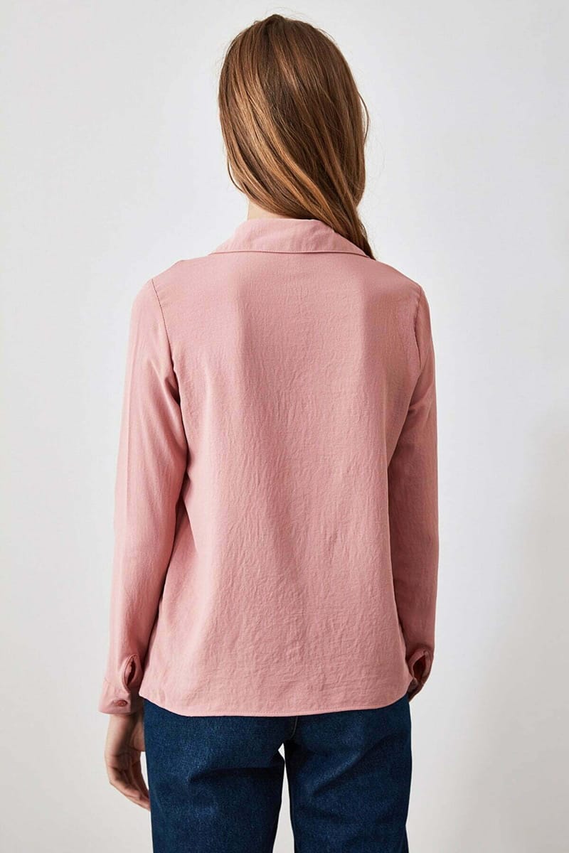 Button Down Rose V Neck Long Sleeve Women's Shirt Trendyol - Women's Shirts & Blouses 44