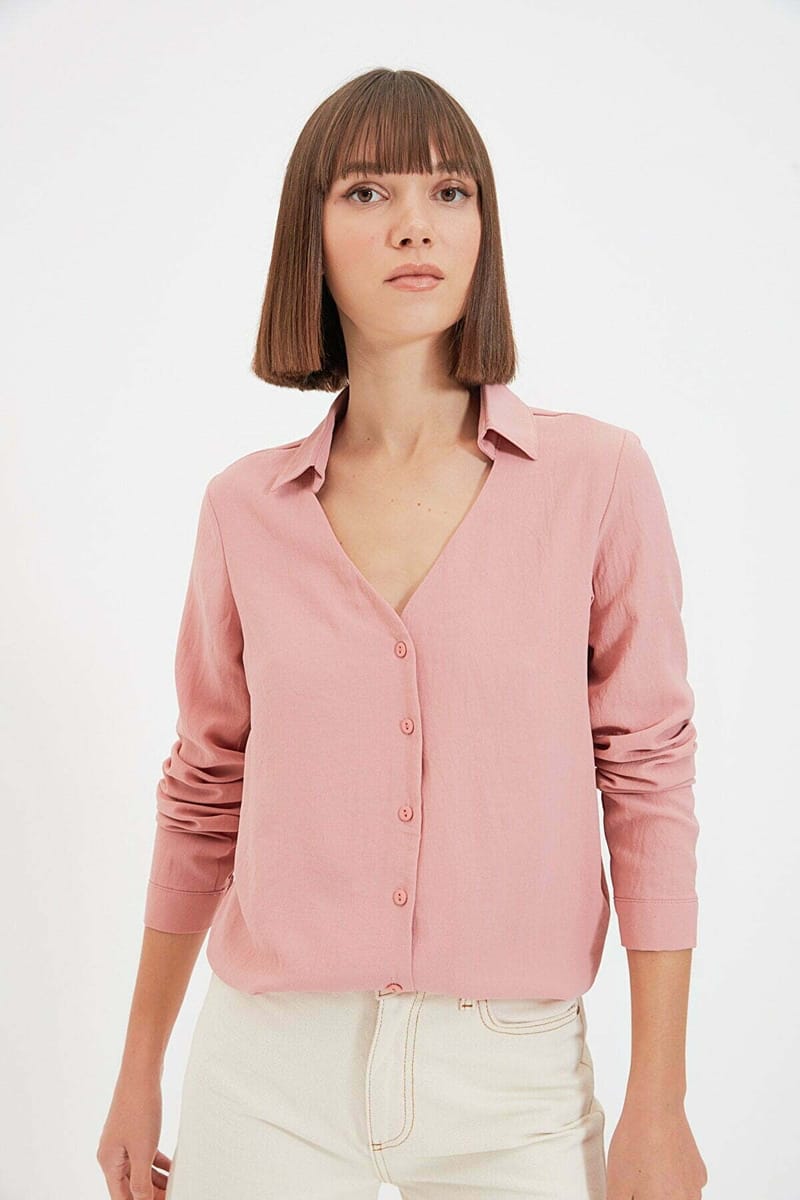 Button Down Rose V Neck Long Sleeve Women's Shirt Trendyol - Women's Shirts & Blouses 36