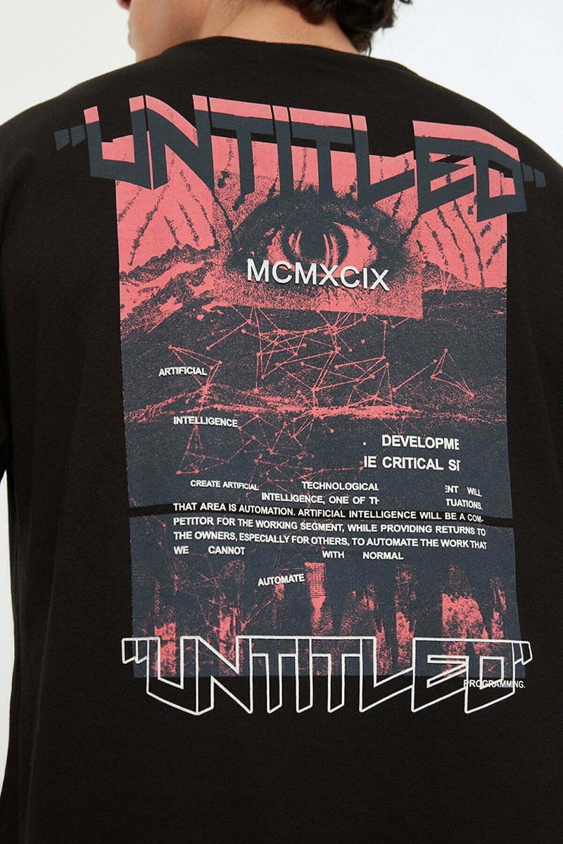 Untitled Back Print Crew Neck Black Men's T-Shirts - Short Sleeve T-Shirt 23