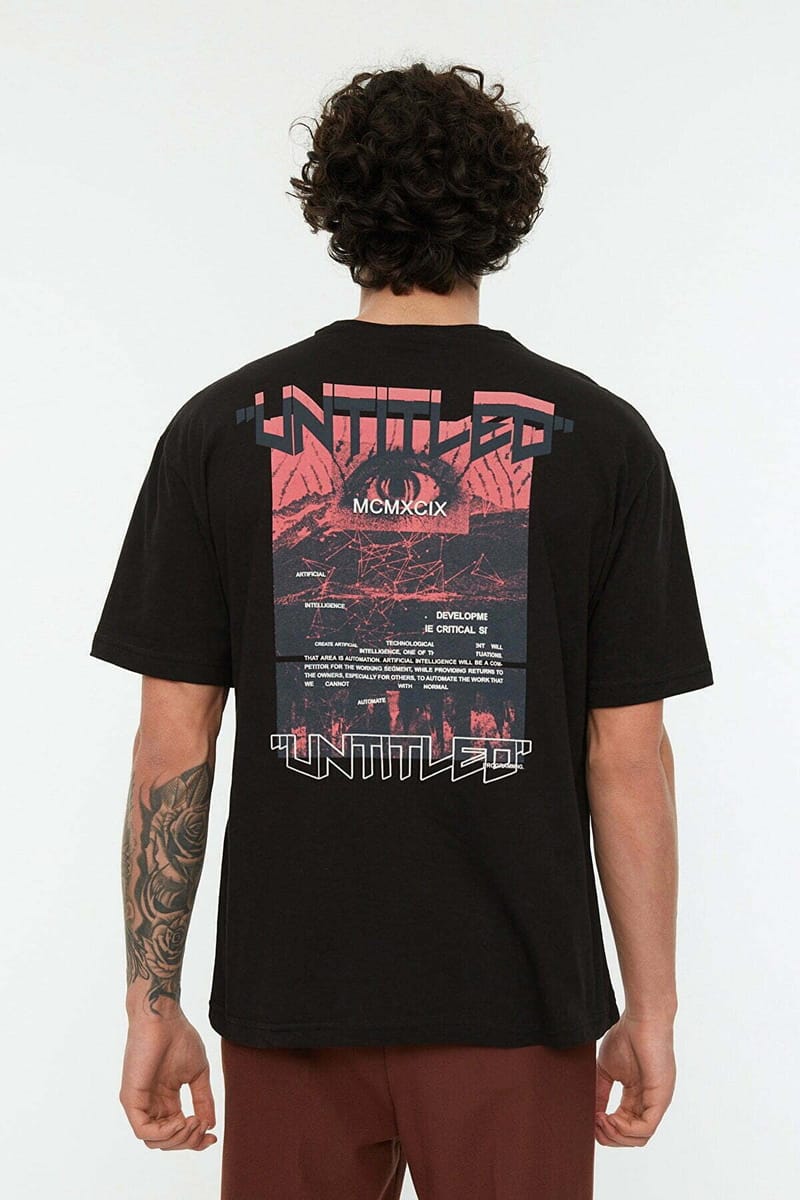 Untitled Back Print Crew Neck Black Men's T-Shirts - Short Sleeve T-Shirt 20