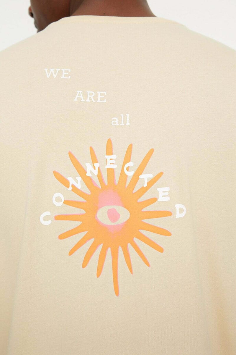 Back Print Crew Neck Beige Men's T-Shirts - Short Sleeve T-Shirt 23