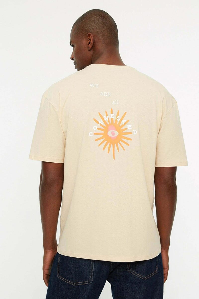 Back Print Crew Neck Beige Men's T-Shirts - Short Sleeve T-Shirt 20