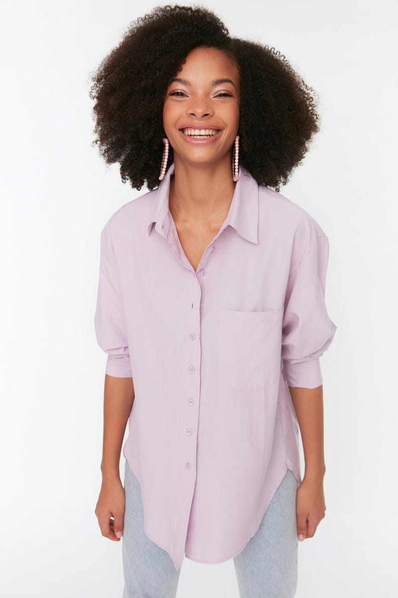 Single Color Oversized Women's Shirt Trendyol - Women's Shirts & Blouses 17