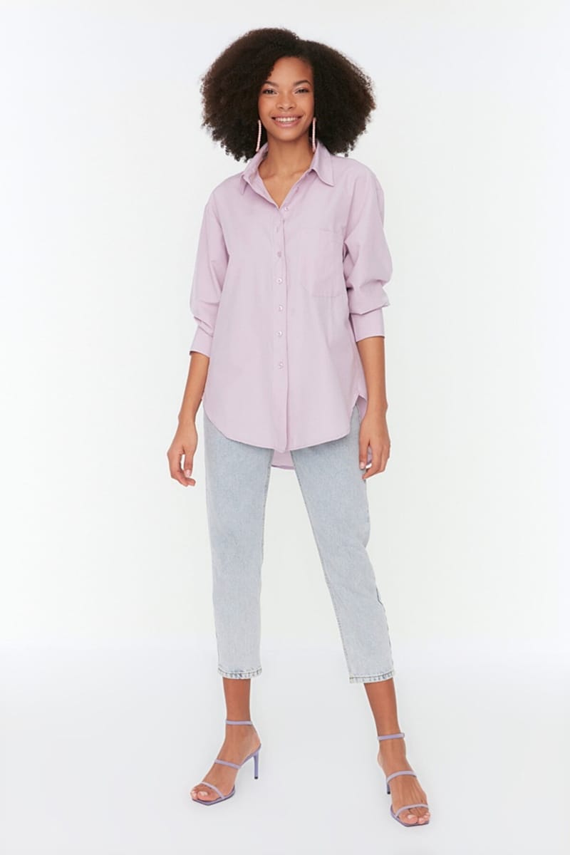 Single Color Oversized Women's Shirt Trendyol - Women's Shirts & Blouses 19