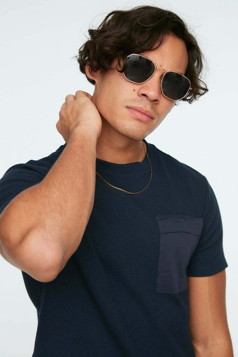 Navy Pocket Detail Crew Neck Men's T-Shirt - Short Sleeve T-Shirt 30