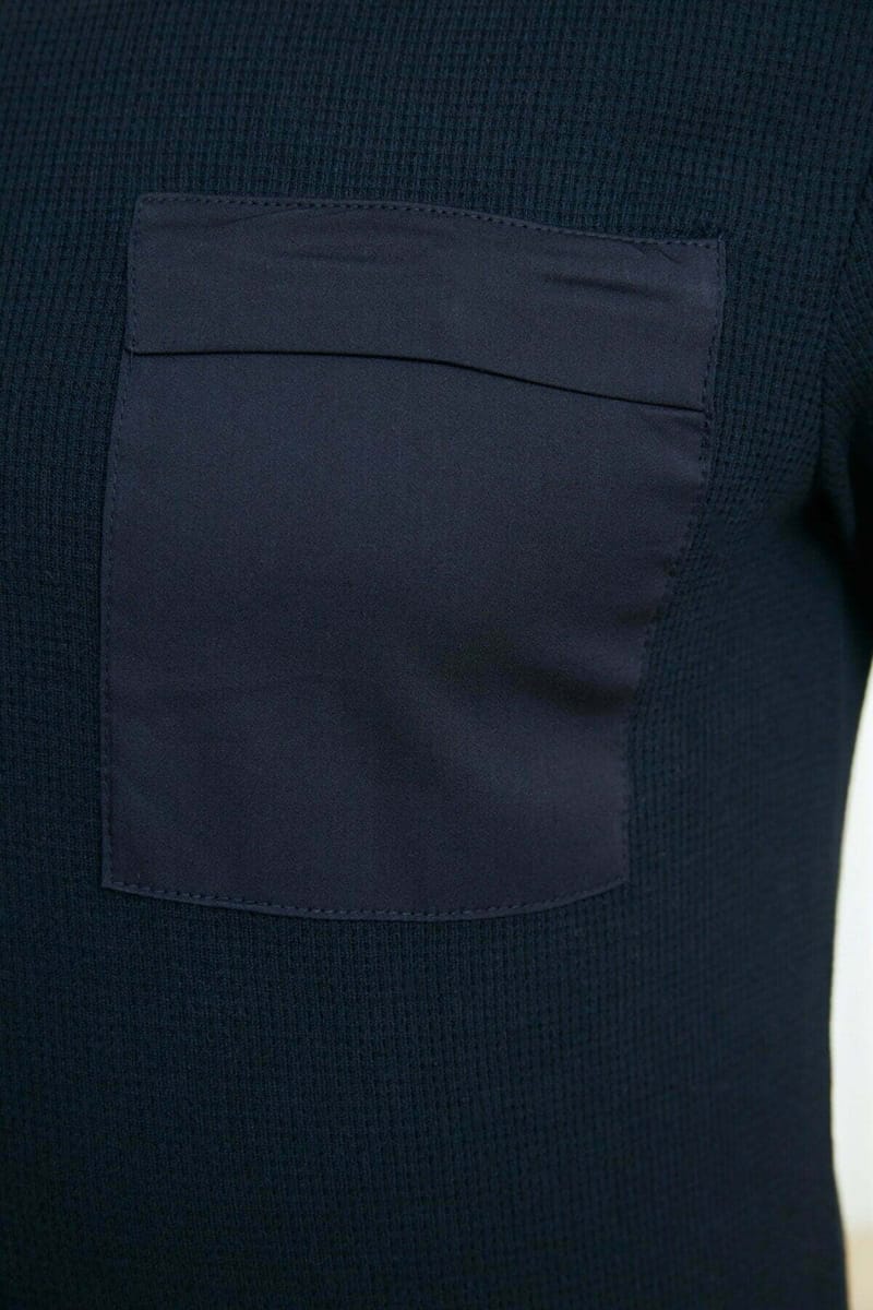 Navy Pocket Detail Crew Neck Men's T-Shirt - Short Sleeve T-Shirt 32