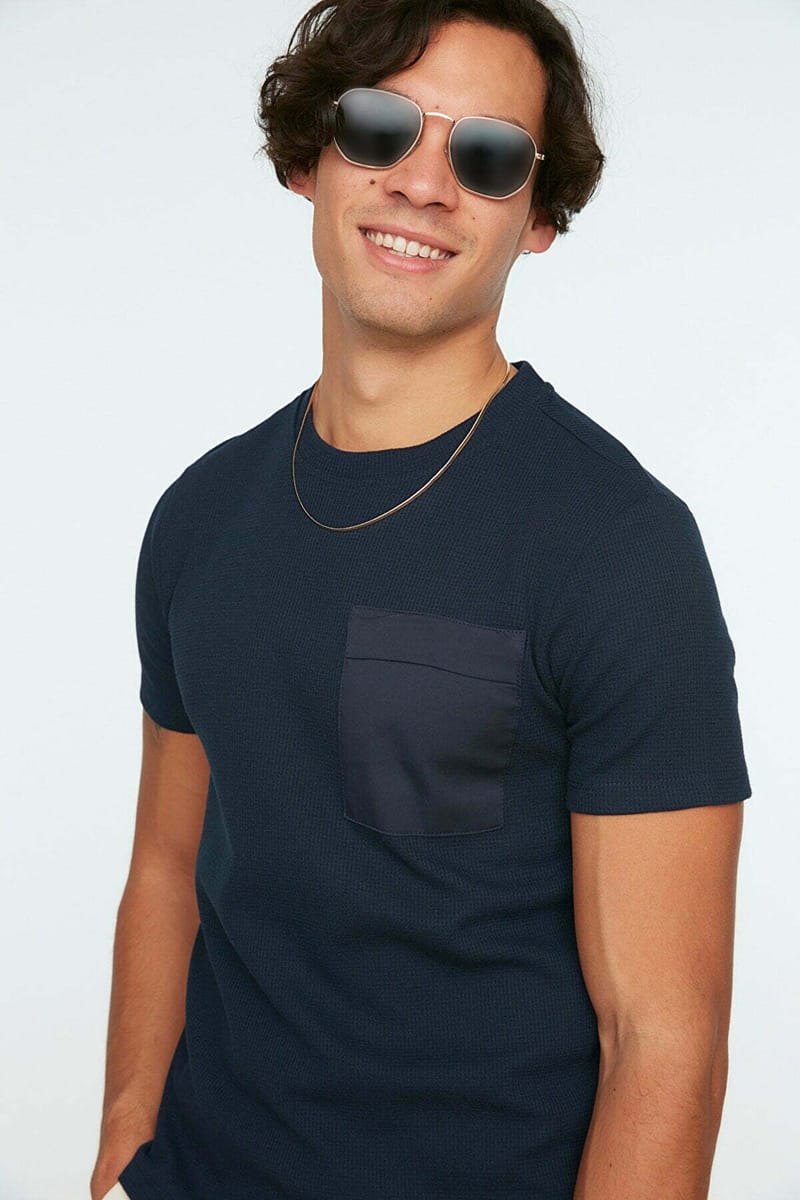 Navy Pocket Detail Crew Neck Men's T-Shirt - Short Sleeve T-Shirt 33