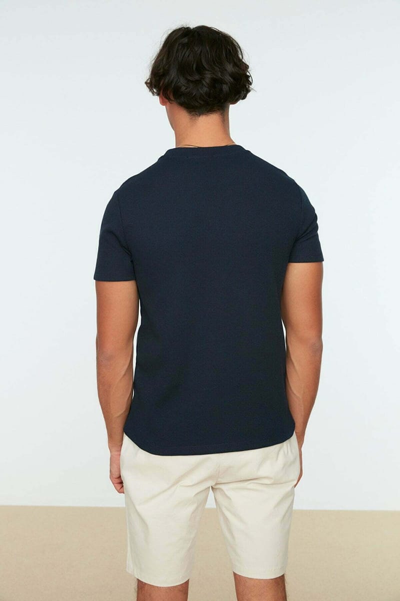 Navy Pocket Detail Crew Neck Men's T-Shirt - Short Sleeve T-Shirt 34