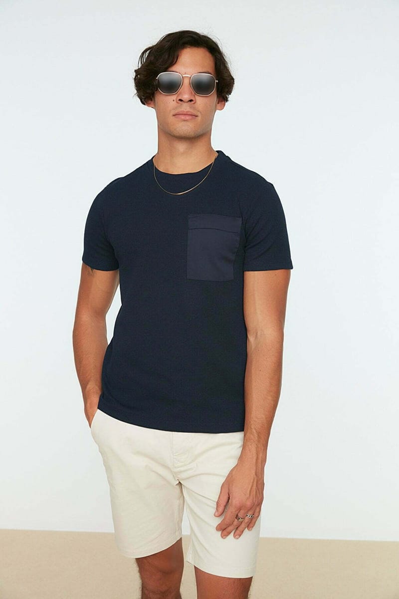 Navy Pocket Detail Crew Neck Men's T-Shirt - Short Sleeve T-Shirt 28