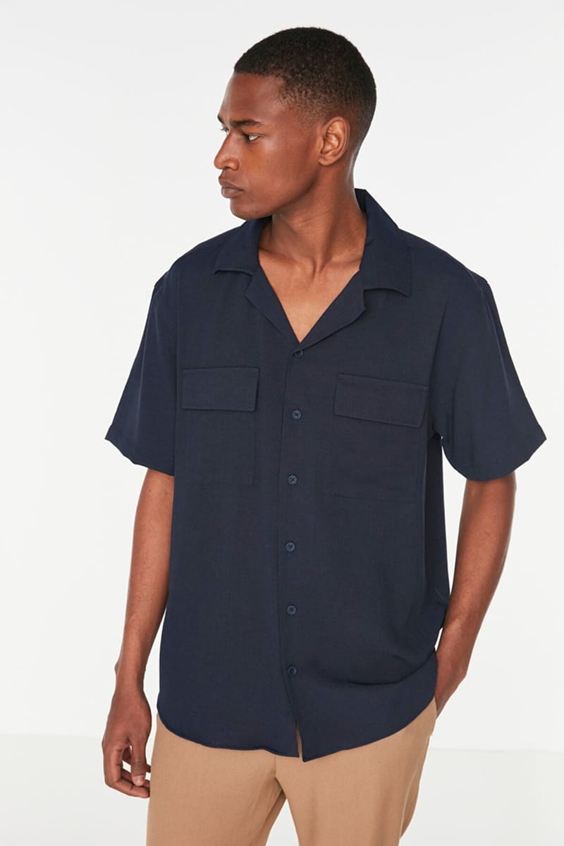 Navy Blue Double Pockets Essential Regular Fit Short Sleeve Men's Shirt Navy Blue Double Pockets Essential Regular Fit Short Sleeve Men's Shirt - Short Sleeves Shirts 21