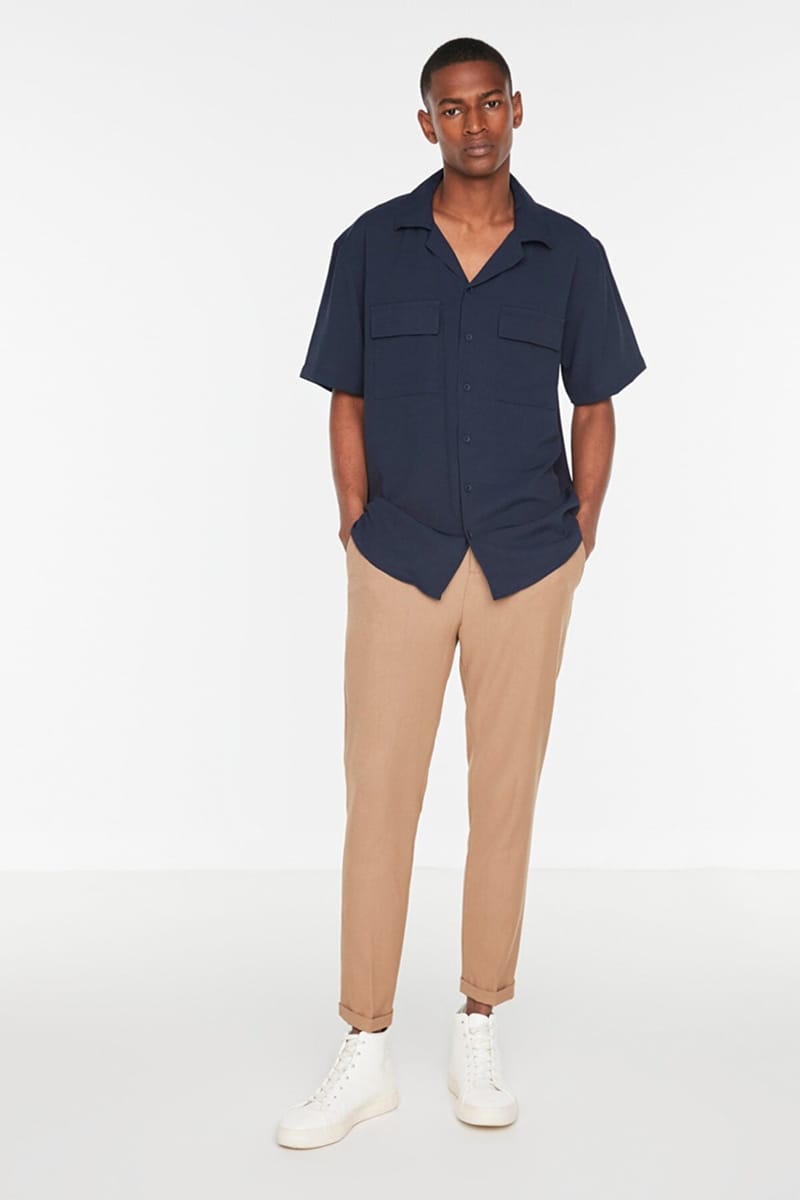 Navy Blue Double Pockets Essential Regular Fit Short Sleeve Men's Shirt Navy Blue Double Pockets Essential Regular Fit Short Sleeve Men's Shirt - Short Sleeves Shirts 23