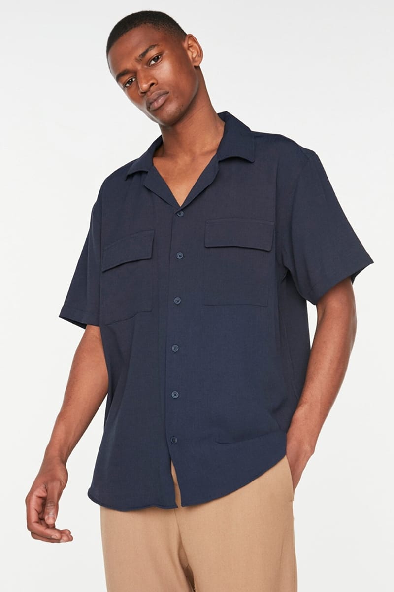 Navy Blue Double Pockets Essential Regular Fit Short Sleeve Men's Shirt Navy Blue Double Pockets Essential Regular Fit Short Sleeve Men's Shirt - Short Sleeves Shirts 20