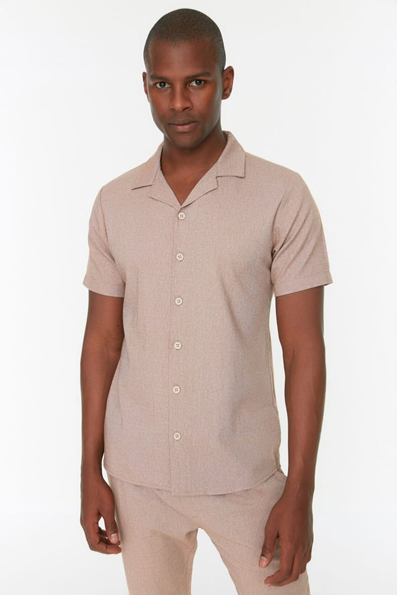 Beige Essential Regular Fit Short Sleeve Men's Shirt Trendyol - Men's Short Sleeves Shirts 21