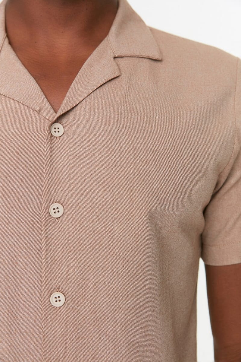Beige Essential Regular Fit Short Sleeve Men's Shirt Trendyol - Men's Short Sleeves Shirts 22