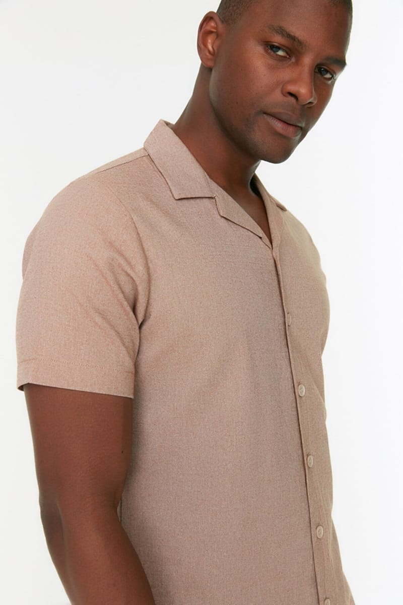 Beige Essential Regular Fit Short Sleeve Men's Shirt Trendyol - Men's Short Sleeves Shirts 23