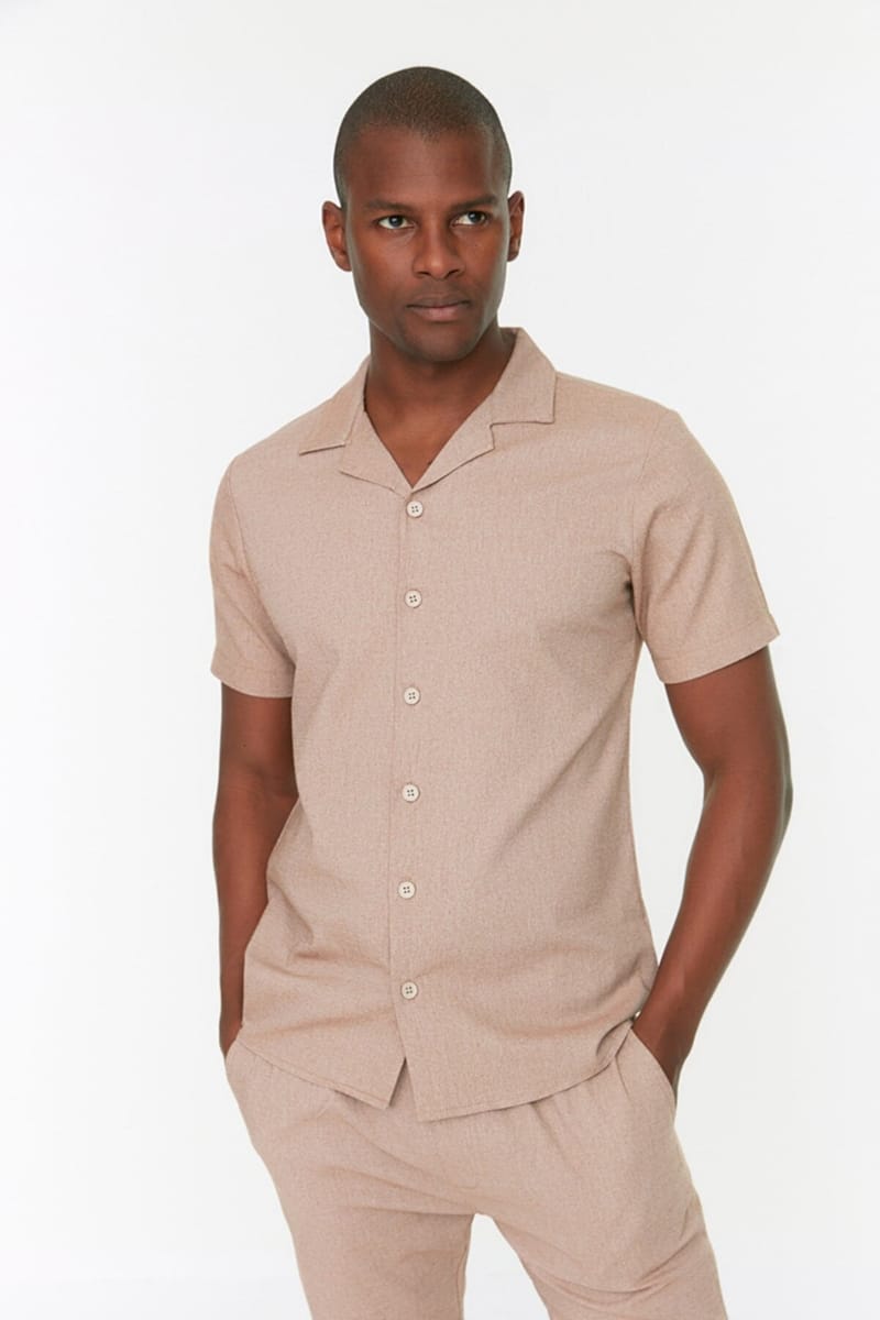 Beige Essential Regular Fit Short Sleeve Men's Shirt Trendyol - Men's Short Sleeves Shirts 20
