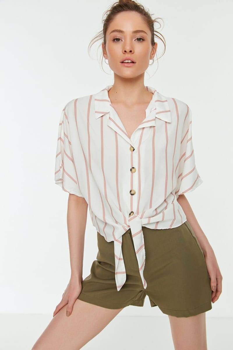 Striped Tie Detail Shirt