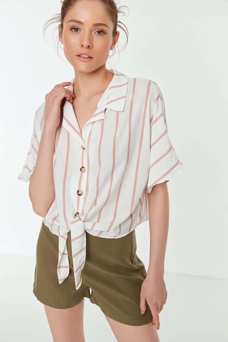 Striped Tie Detail Shirt