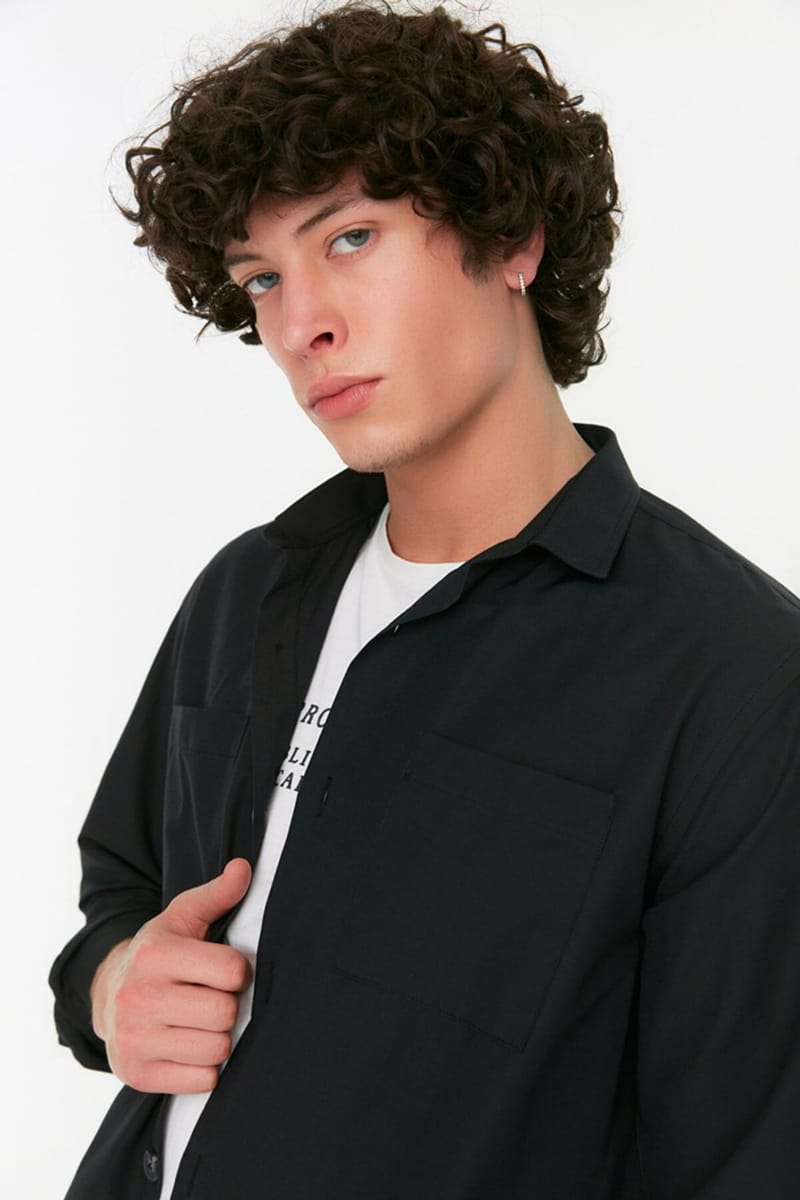 Black Double Pocket Relaxed Fit Men's Shirt - Long Sleeves Shirts 21
