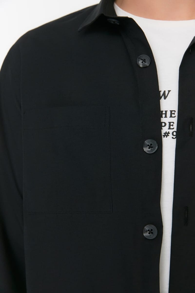 Black Double Pocket Relaxed Fit Men's Shirt - Long Sleeves Shirts 22