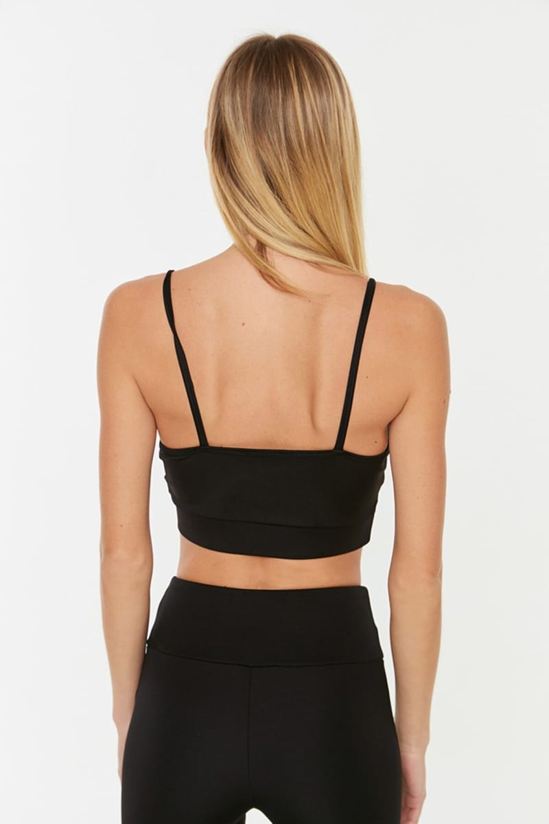 Black V Neck Knitted Sports Women's Bra - Sports Bra 19