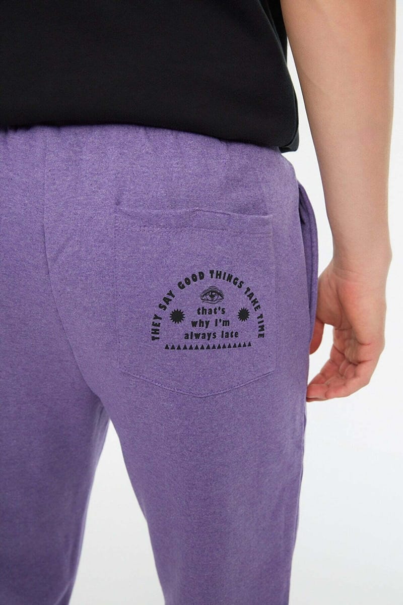Purple Pocket Print Drawstring Cuffed Men's Sweatpants - Sweatpants 25