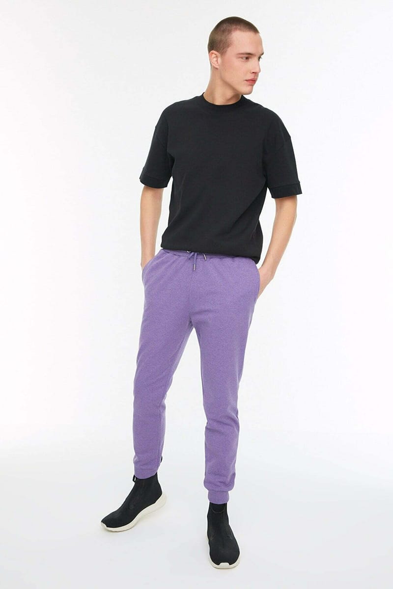 Purple Pocket Print Drawstring Cuffed Men's Sweatpants - Sweatpants 26
