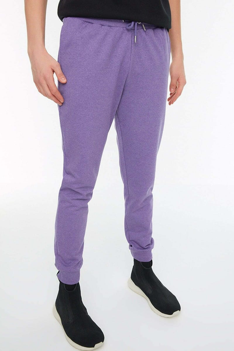 Purple Pocket Print Drawstring Cuffed Men's Sweatpants - Sweatpants 27