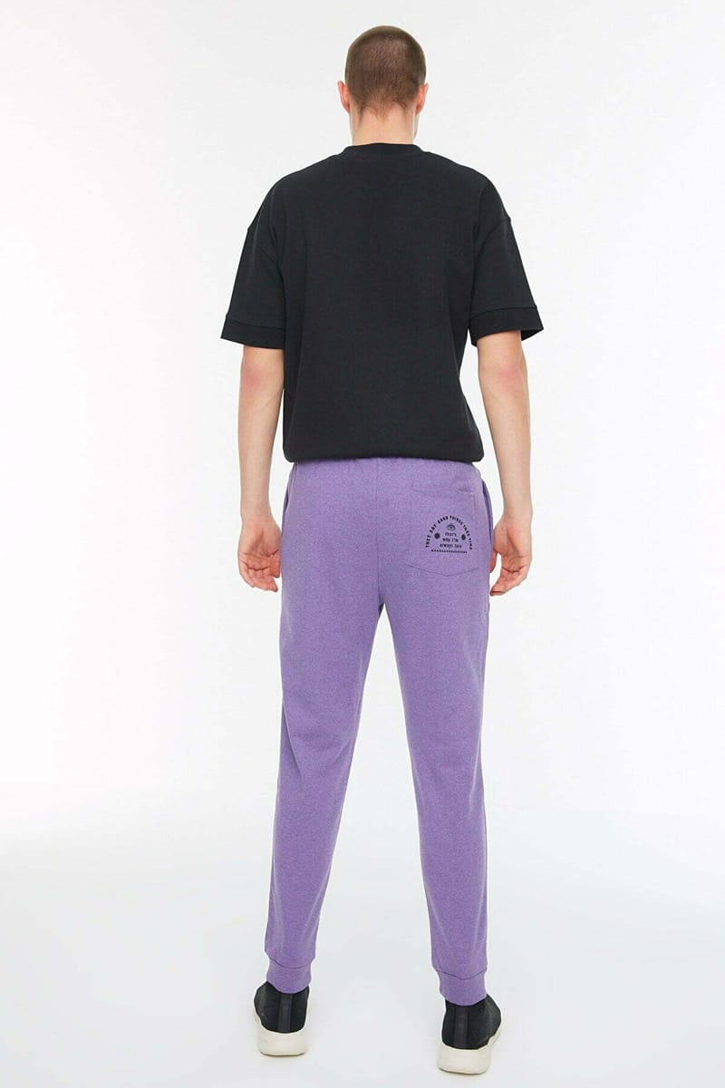 Purple Pocket Print Drawstring Cuffed Men's Sweatpants - Sweatpants 29