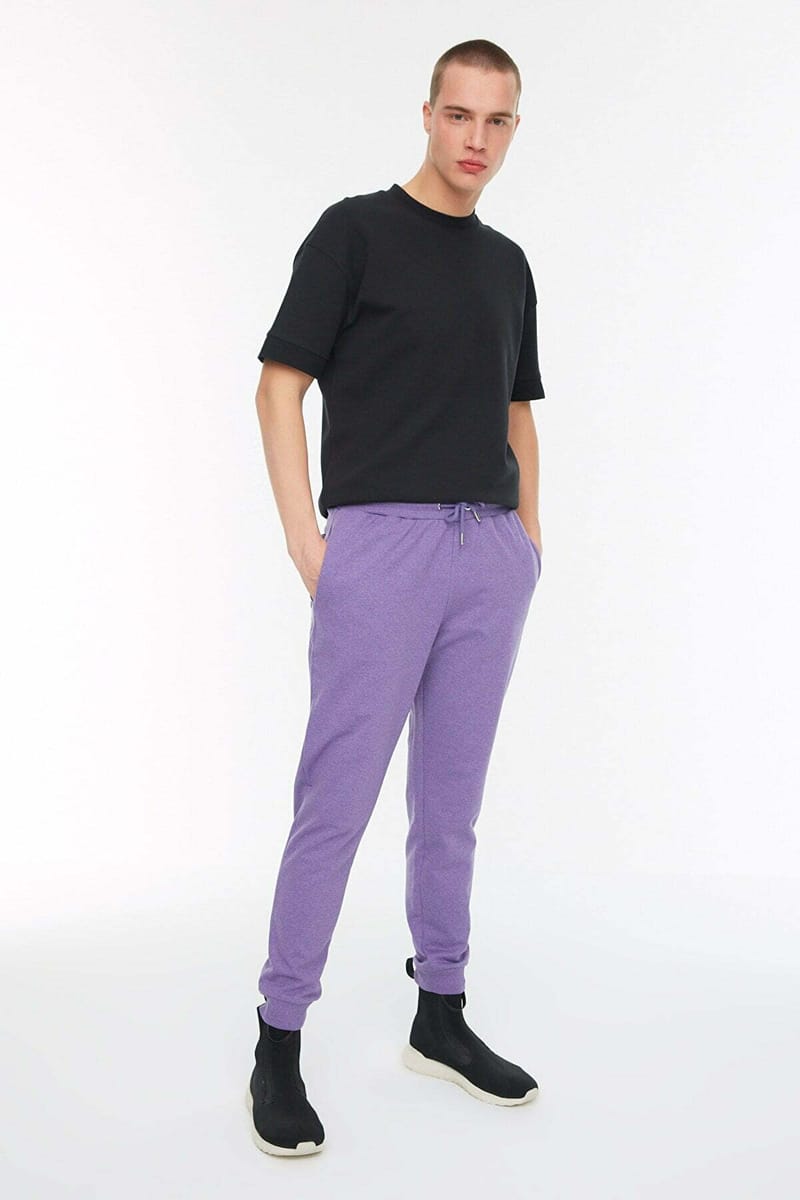Purple Pocket Print Drawstring Cuffed Men's Sweatpants - Sweatpants 24